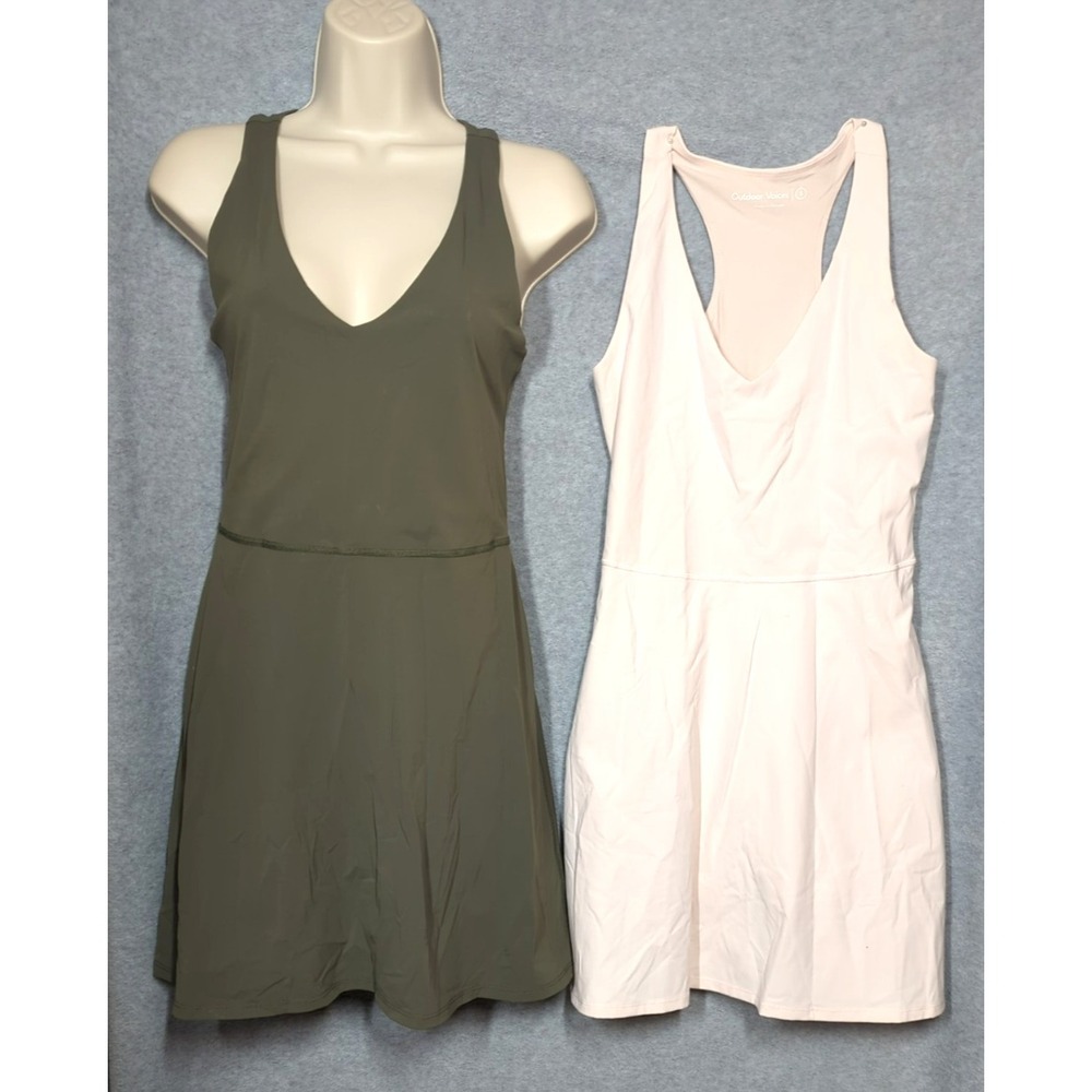 Two Outdoor Voices Exercise Dresses S Built in Shorts Racerback Green Pink Chic